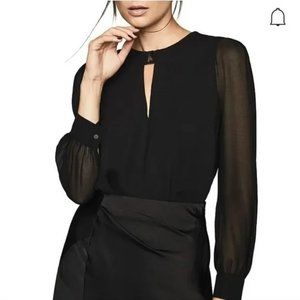 Reiss Rhea Metal Trim Sheer Sleeve Top In Black Size 2 NWT